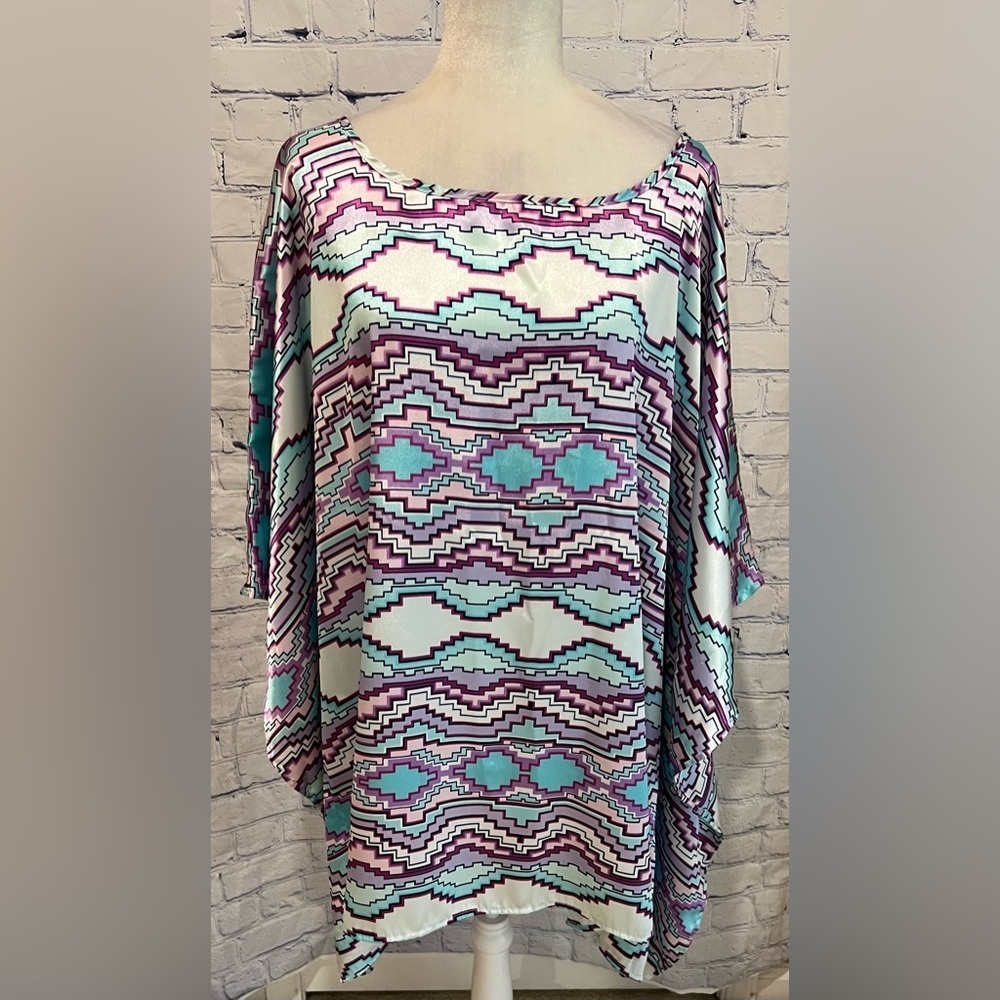 NWT Ashley Stewart Plus Size Kimono Tunic Top Colorful Size 26